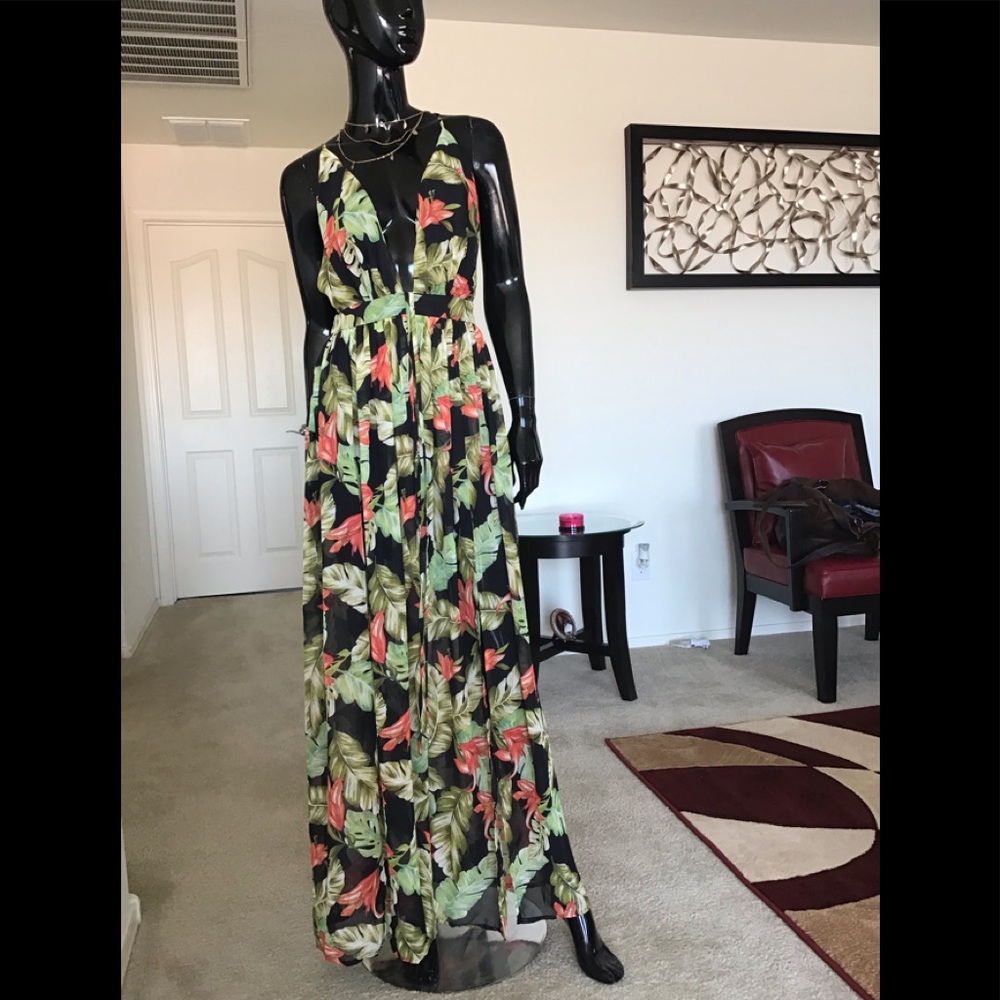 Black Sheer  Maxi Halter Dress
